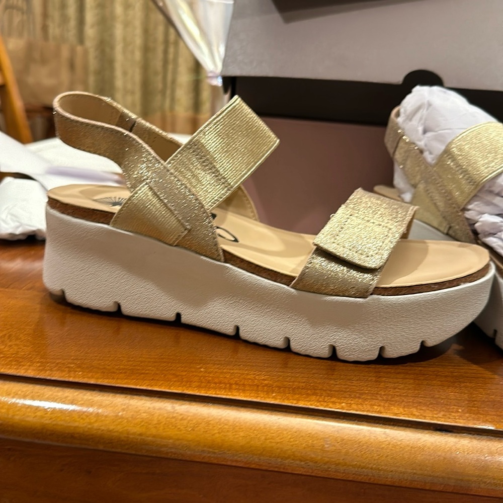 Off the Beaten Trail gold platform Sandal
